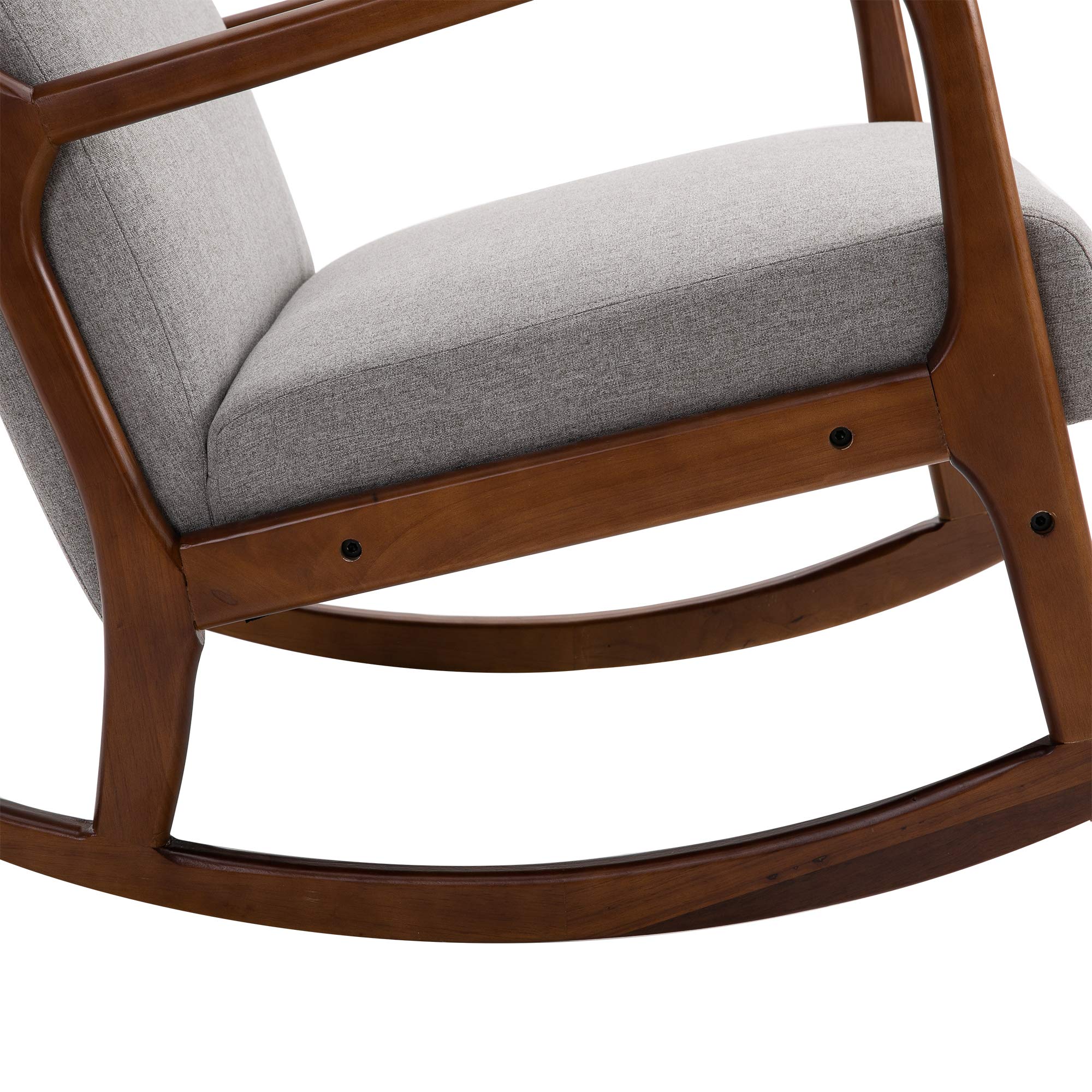 HOMCOM Poltrona a Dondolo Imbottita, Design Vintage in Legno e Poliestere Grigio, per Interni, Ufficio, Soggiorno, 64x86x80cm