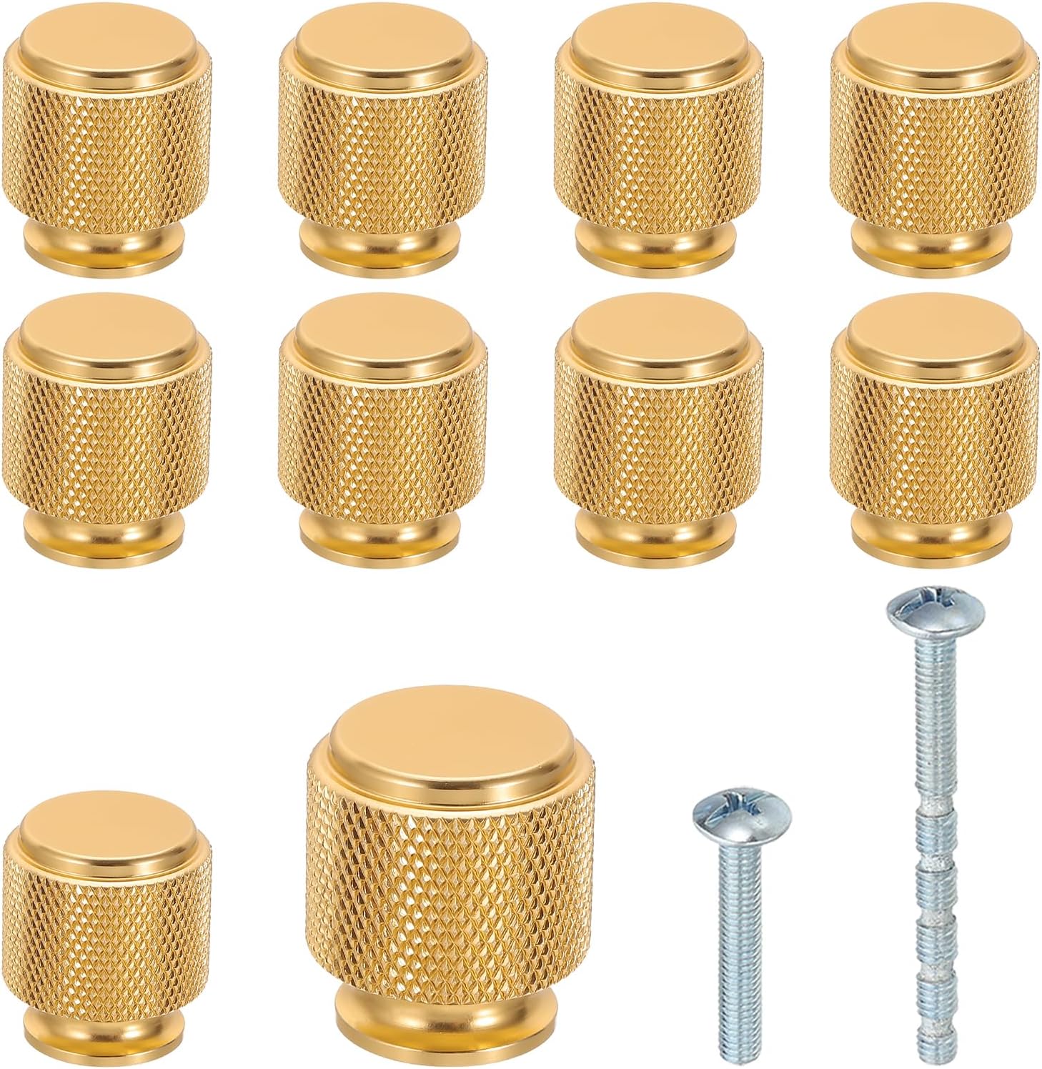 PATIKIL 1 Inch Dia. Cabinet Knobs, 10pcs Knurled Drawer Round Pulls Handle Solid Hardware for Dresser Wardrobe Kitchen Cupboard, Gold Tone