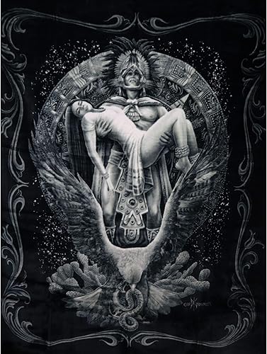 DGA Day of The Dead - Calendario de sol de guerrero azteca con águila azteca, extra gruesa, suave, tamaño queen, manta Alma Azteca