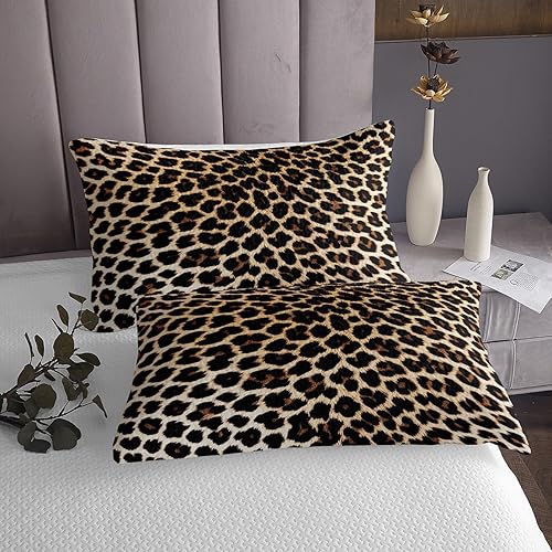 Miniatura 7 de Juego de sábanas con estampado de leopardo, tamaño matrimonial, sábana bajera con estampado de piel de guepardo africano, 4 piezas, juego de ropa de