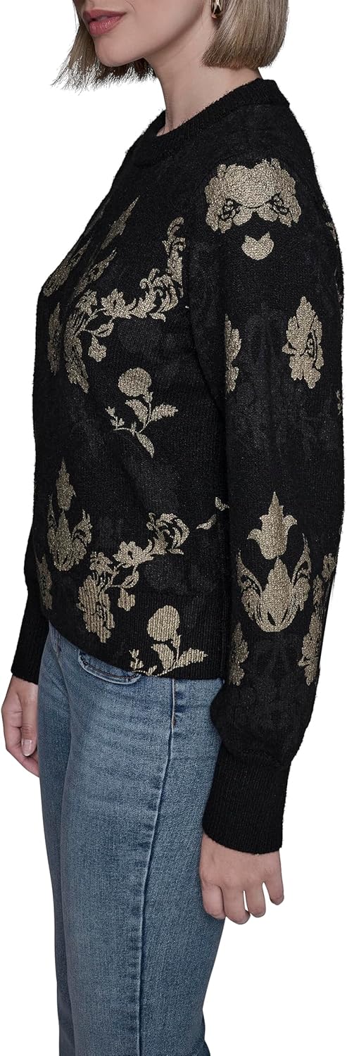 Karl Lagerfeld Women's Long Sleeve Crewneck Patterned Essential Sweater - Image 3