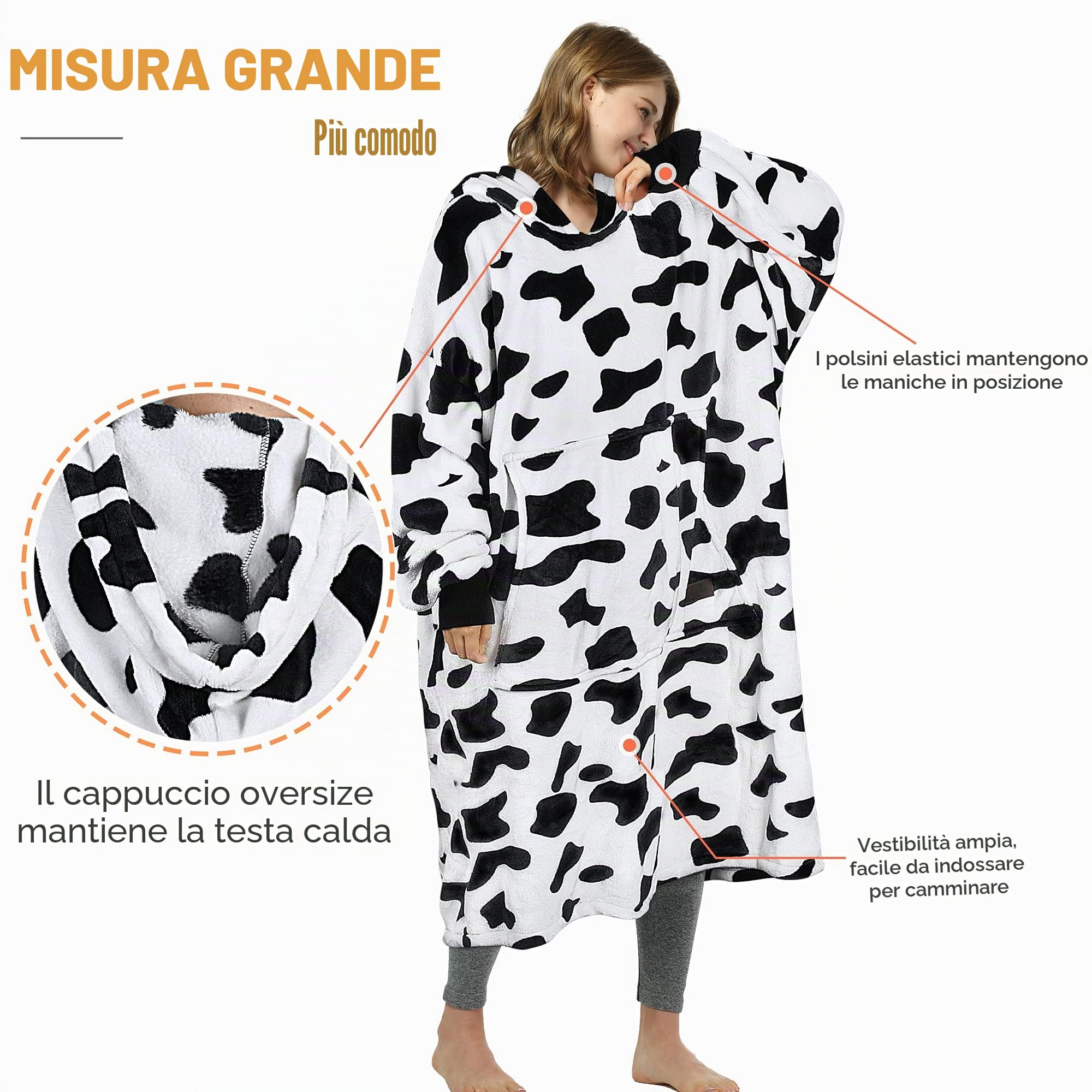 Catalonia Classy Felpa con cappuccio oversize Lungo, felpa oversize pile con ampia tasca frontale, coperta con maniche mucca, Regalo per adulti, donna, adolescenti, fidanzata, moglie