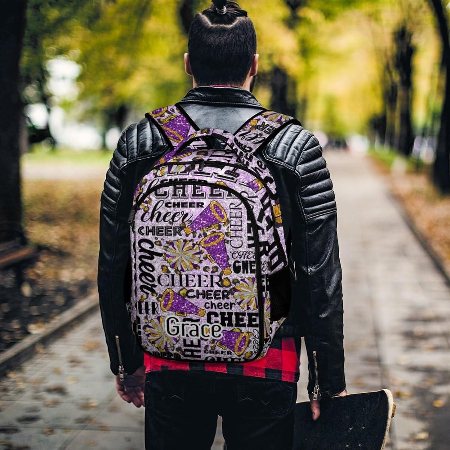 Cheer Cheerleader Backpack Cheerleading BookBag Custom with Padded Bag Name Cheer Team Spirit Gym Bag for Girls Teens, Water-Resistant School Backpack(Purple Yellow)