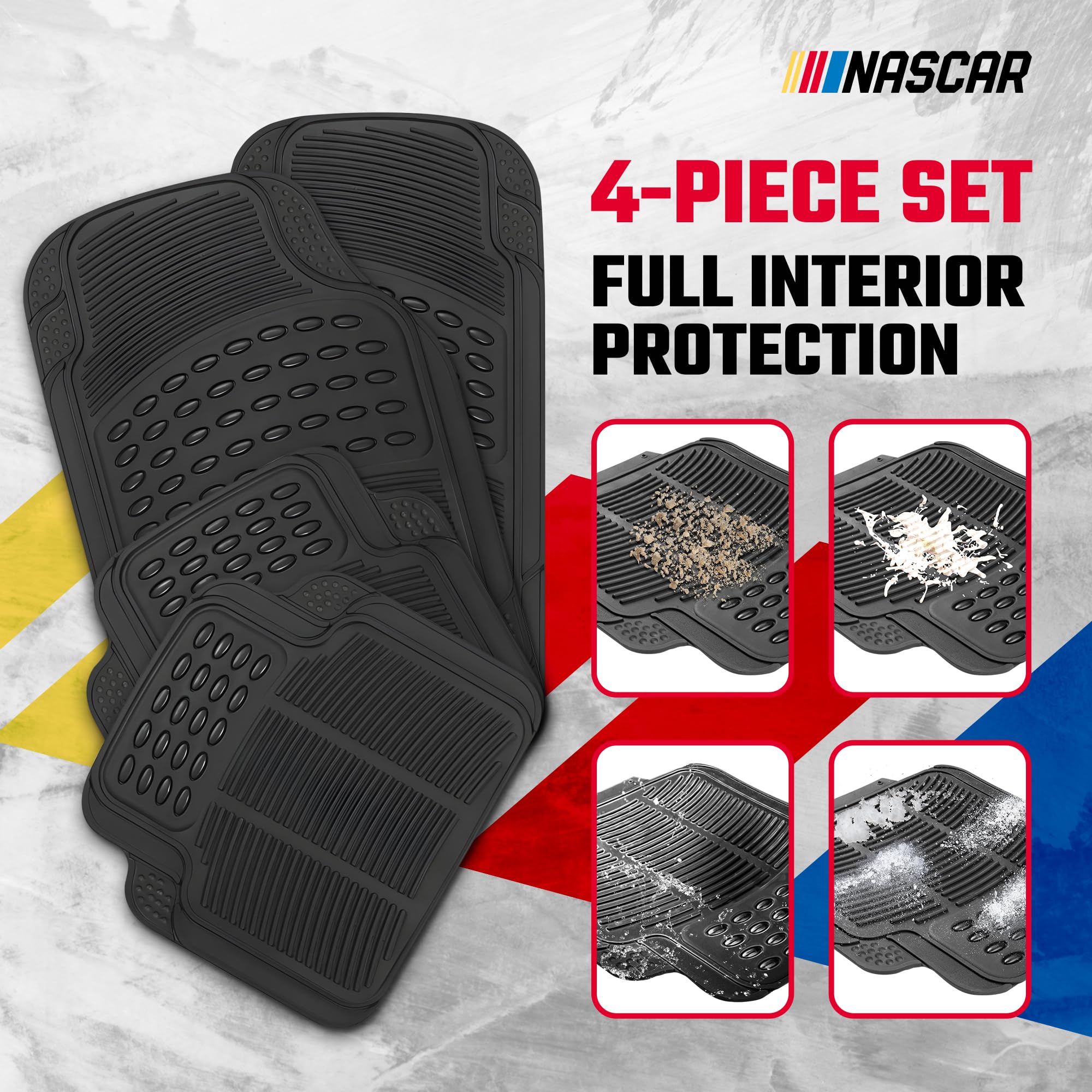 NASCAR Premium Car Floor Mats - 4-Piece Set Heavy Duty All-Weather Rubber Universal Trim-to-Fit for Cars Trucks SUVs — view 4
