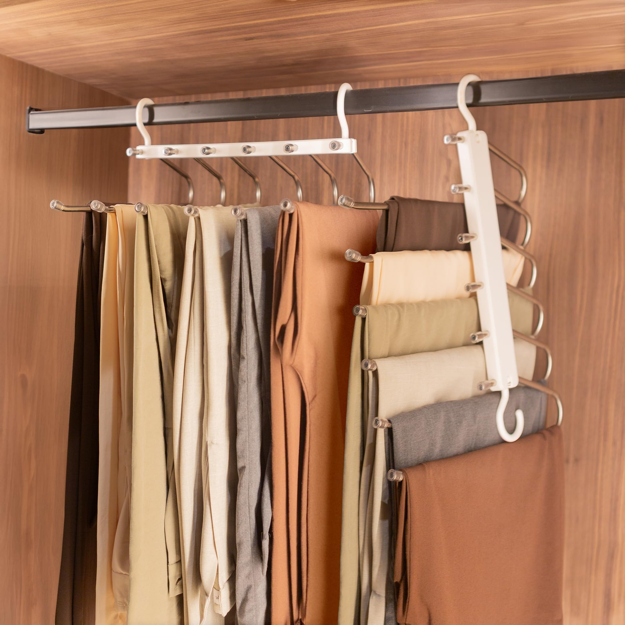 Harbour Housewares Trouser Hanger - Pack of 1 (6 Rails) Space Saving 6-in-1 Wardrobe Organiser and Space Saver Trouser Rack Closet Clothing Storage with Dual Swivel Hooks for Trousers, Jeans