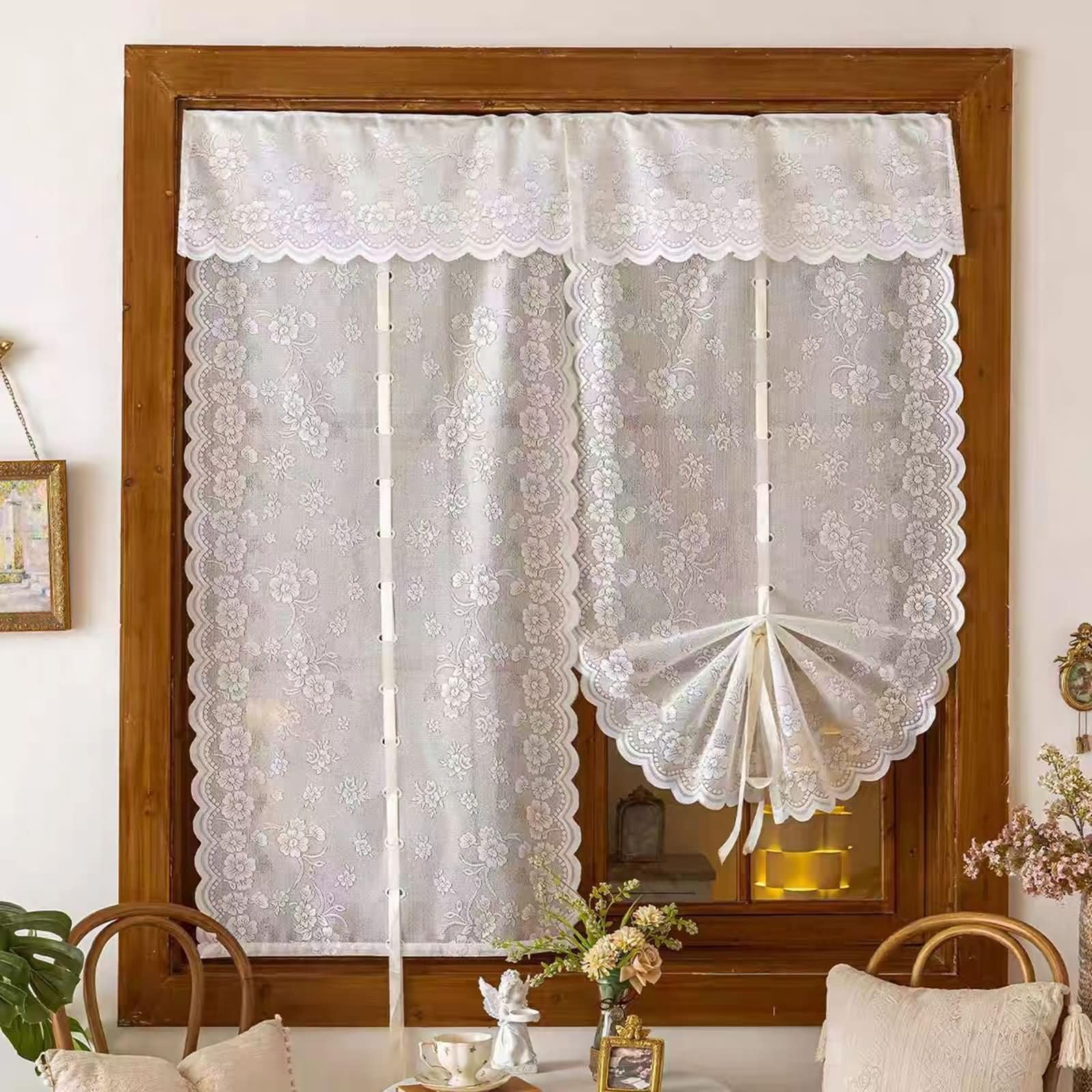 Vorhänge 2er Set Landhaus Kurz,80 cm Breit,Rod Tasche | Spitzenblumen Stickerei,Pflegeleicht Polyester,Lichtdurchlässig,Weiß,80 x 150 CM