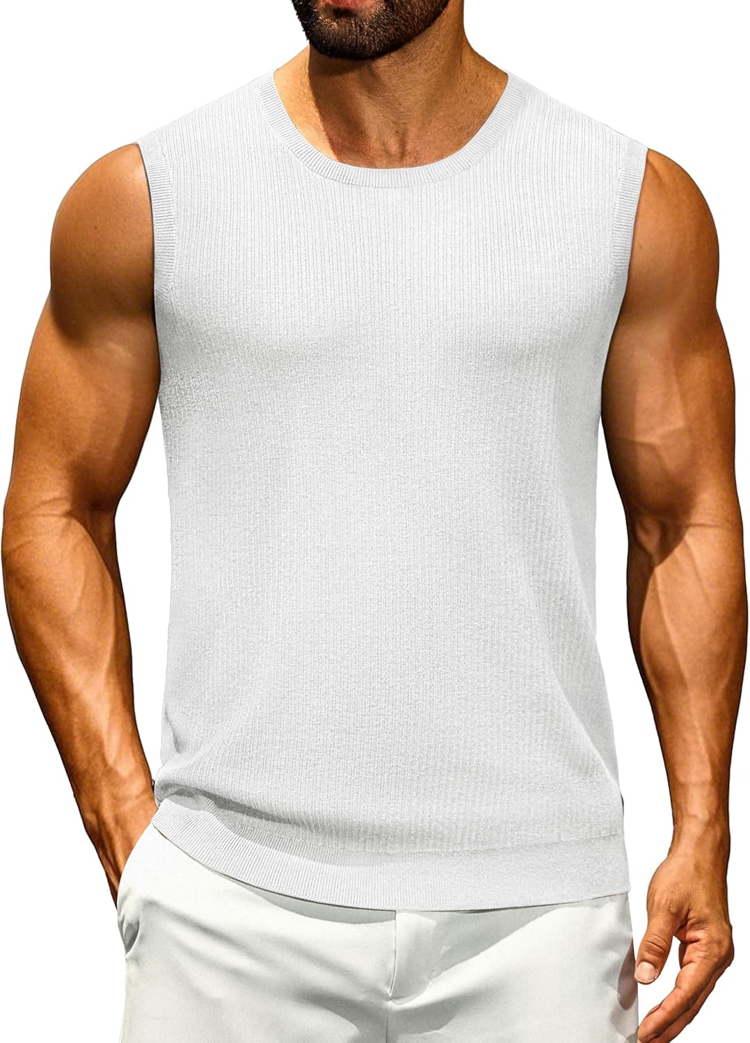 Cotrasen Mens Casual Tank Tops Ribbed Knit Sleeveless Shirt Lightweight Tee Summer Muscle T-Shirts
