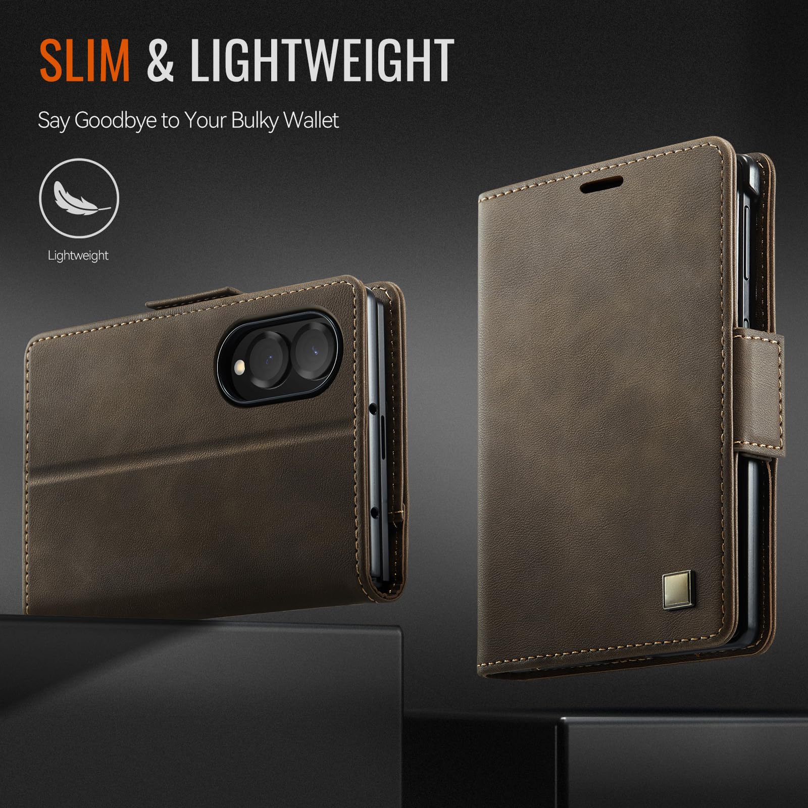 Flip Cover Per Samsung Galaxy Z Fold 8, Portafoglio Custodia in Pelle | Funzione di Appoggio Chiusura Magnetica Guscio Affari Antiurto Completa,Caffè,Fold 8