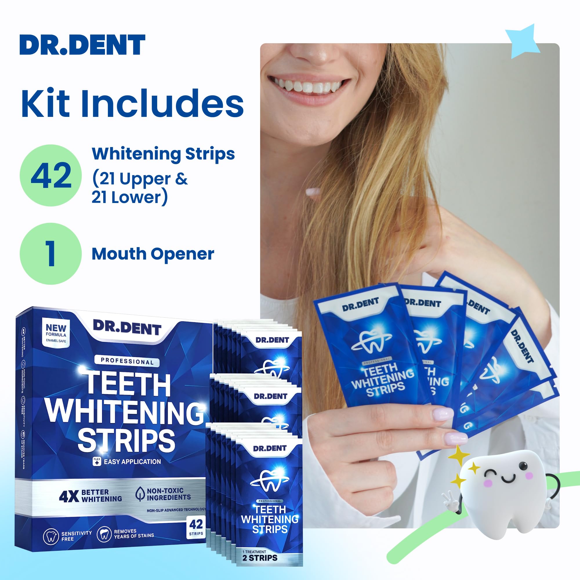 DRDENT Bandes de blanchiment des dents professionnelles 21 utilisations 42 bandes + ouvre-bouche
