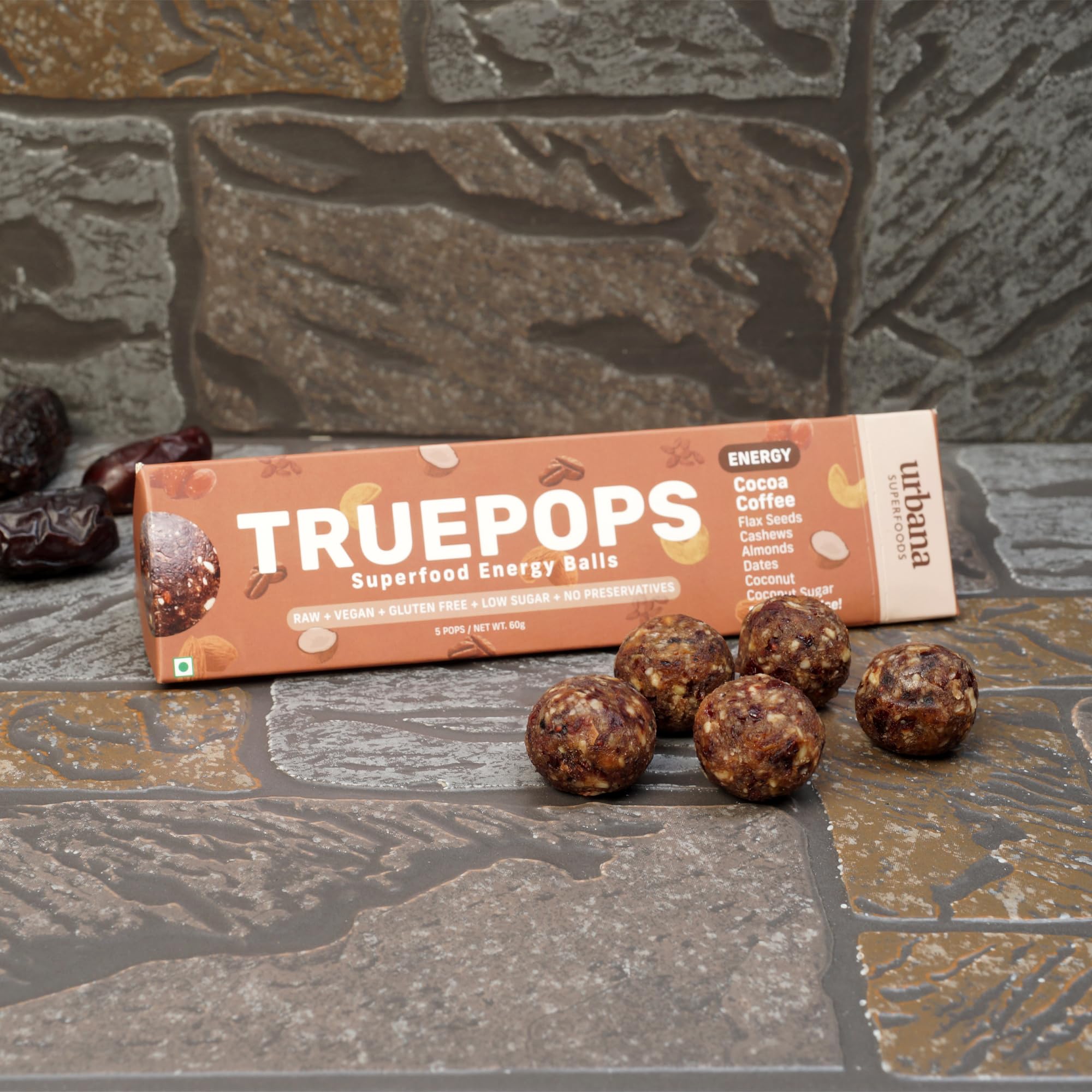 Urbana Superfoods Truepops Energy Balls | Healthy Vegan Snack | Coffee Cocoa Flavor | Gluten Free, Keto Friendly | Natural Superfood Bites | 240g (4 x 60g) — Amazon image 5