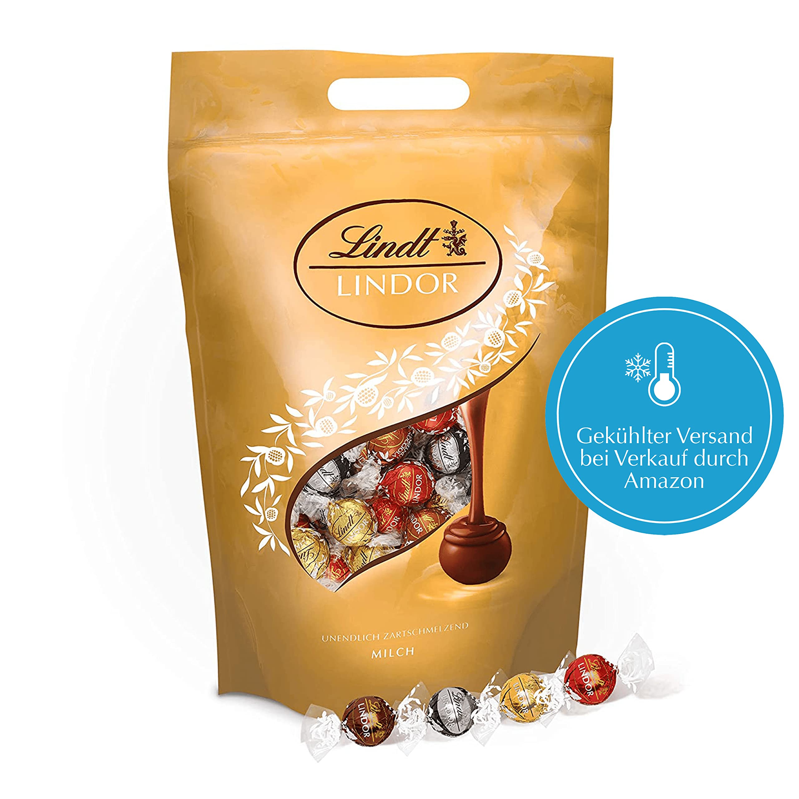Lindt Schokolade | 2KG Beutel | LINDOR | Kugeln | Pralinengeschenk | Großpackung | Schokoladengeschenk | Enthält: Milch, Weiß, 60% und Haselnuss