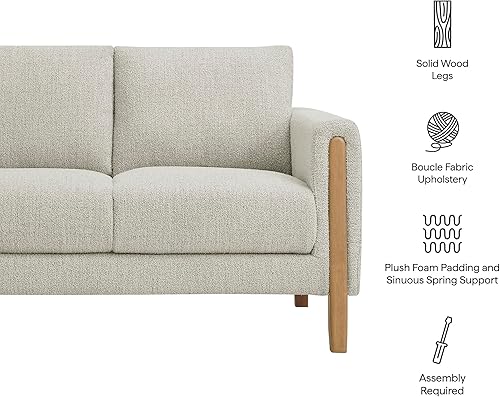 Miniatura 4 de Modway Hawken - Sofá biplaza Boucle de 54 pulgadas en haya pergamino con patas de madera, moderno sofá de 2 plazas de espacio pequeño de mediados de