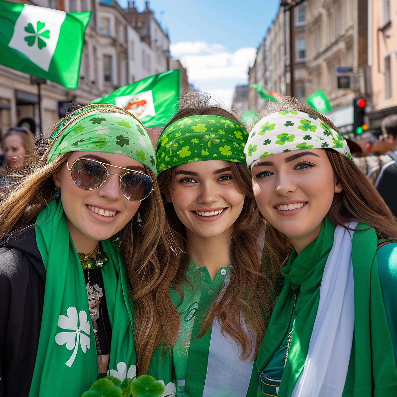 Biubee St. Patrick's Day Headband- Elastic Soft Green Shamrock Headband, No Slip Shamrock Leaves Hairbands for St. Patrick's Day Costume Cosplay Party Hair Accessories, 3Pcs