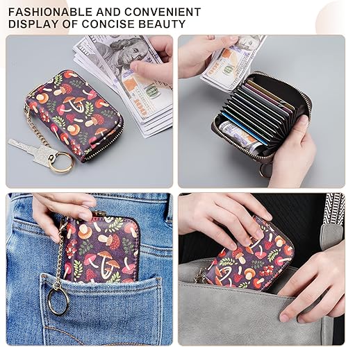 Miniatura 4 de APHISON Carteras porta tarjetas de crédito RFID para mujeres, estuche de cuero con cremallera para tarjetas para damas, cartera llavero