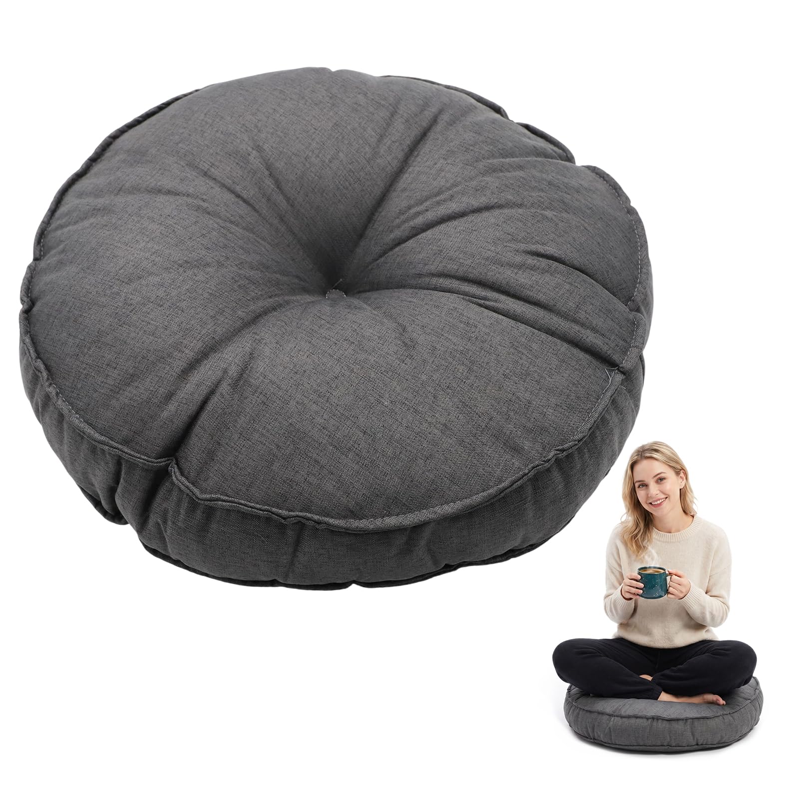 LOMUG Sitzkissen Rund Ø45cm Dicke 10cm Bodenkissen Rund, Yogakissen Rund Meditationskissen, Großes kissen Erwachsene Kinder, Sitzpolster Stuhlkissen Polster Auflage für Wohnzimmer Büro Zuhause Outdoor