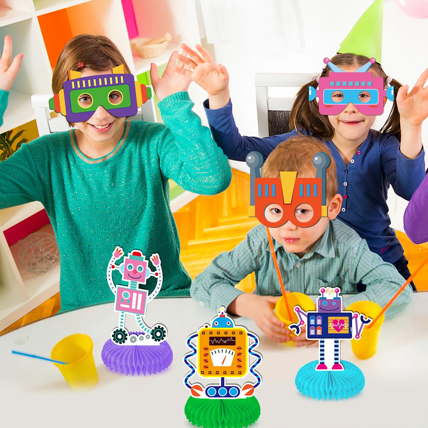 Lot de 12 masques de robot pour enfants, décoration de fête à thème robot, jeu de rôle, cadeaux pour enfants, garçons et filles, décoration d'anniversaire