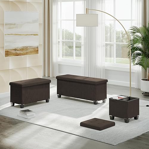 Miniatura 9 de Banco otomano de almacenamiento con contenedores de almacenamiento, banco de almacenamiento de 43 pulgadas para el extremo de la cama, reposapiés
