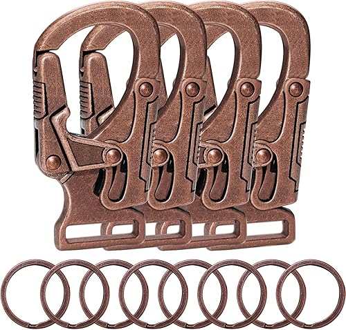 Miniatura 15 de Ahiller Clip de mosquetón, clip de aleación de 1.9 pulgadas para llavero de automóvil con 2 llaveros, ganchos para exteriores, pequeño llavero para