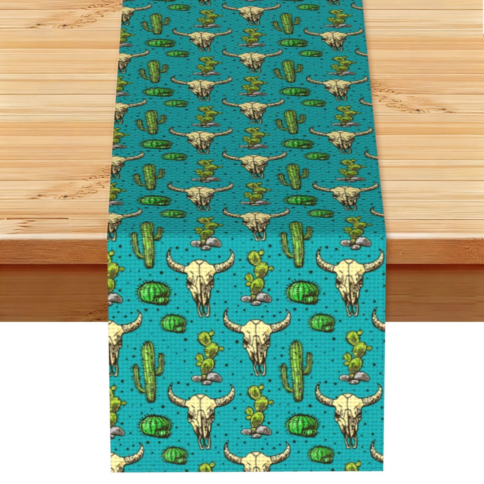 Cute Cactus and Skull of Bull Multi Purpose Table Runner for Home Decor, Printed Table Cloth for Kitchen Table, Countertops & Dining Area