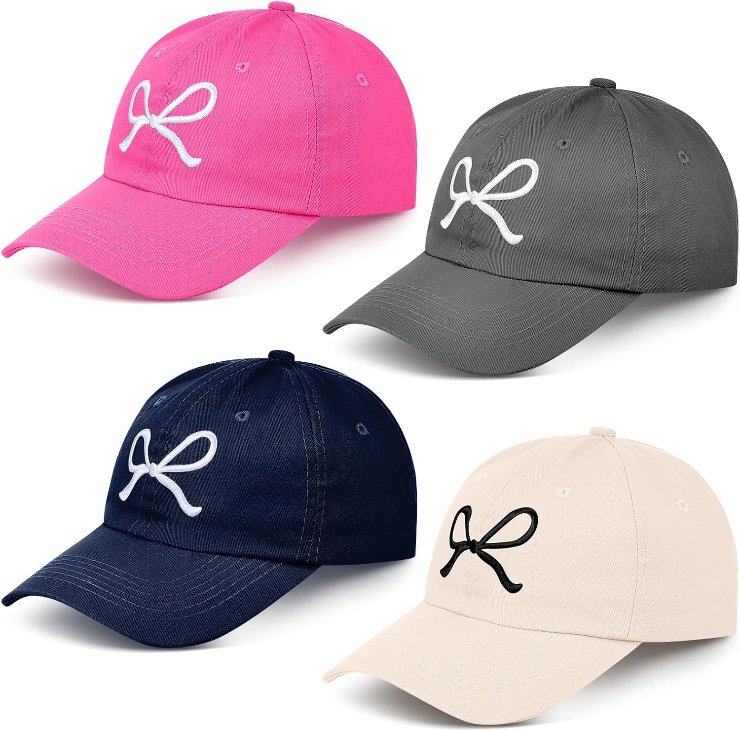Hercicy 4 Pack Bow Tie Baseball Cap for Women and Men Multicolor Trucker Hat Bulk Y2k Adjust Hat with Coquette Visor for Gift