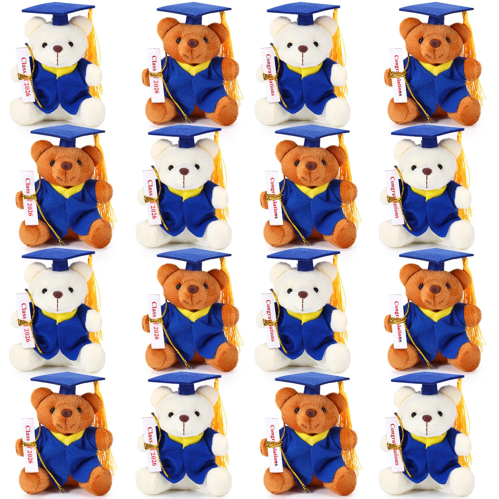 Harrycle 16 Pcs Mini Graduation Bear Stuffed Animals 4.7 Inch Tiny Plush Bear with Diploma and Hat for 2026 Graduation Ceremony Party Decor Congratulation Gifts DIY Present (Blue Cap)
