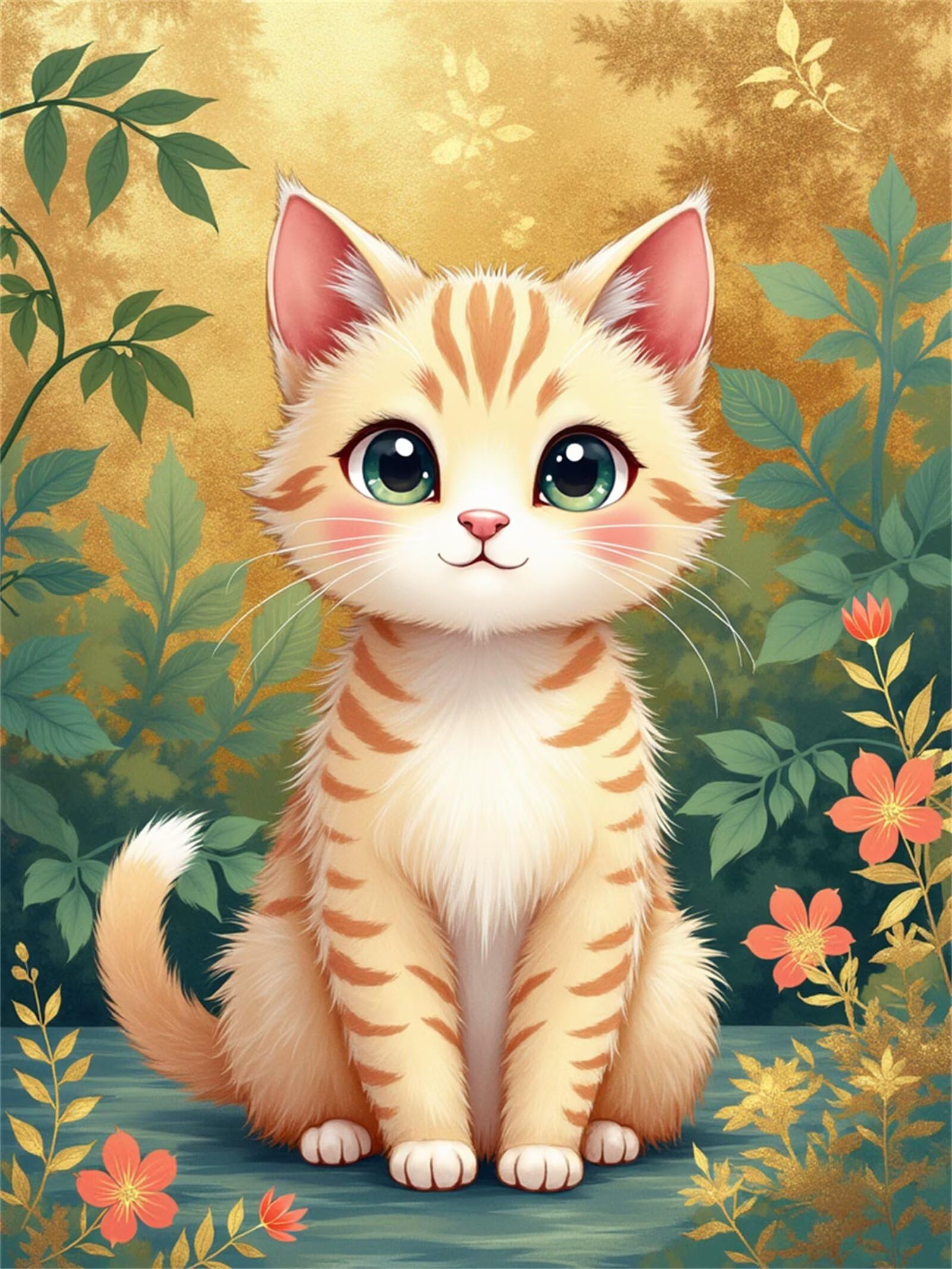 Umfarvt Diamond Painting Leaf, Diamond Painting Kit para Adultos, 37x45 inch Gato Animal 5D Round Kit Completo de Pintura de Diamante, DIY Bordado de Cristal, Punto de Cruz para Decoración de Pared
