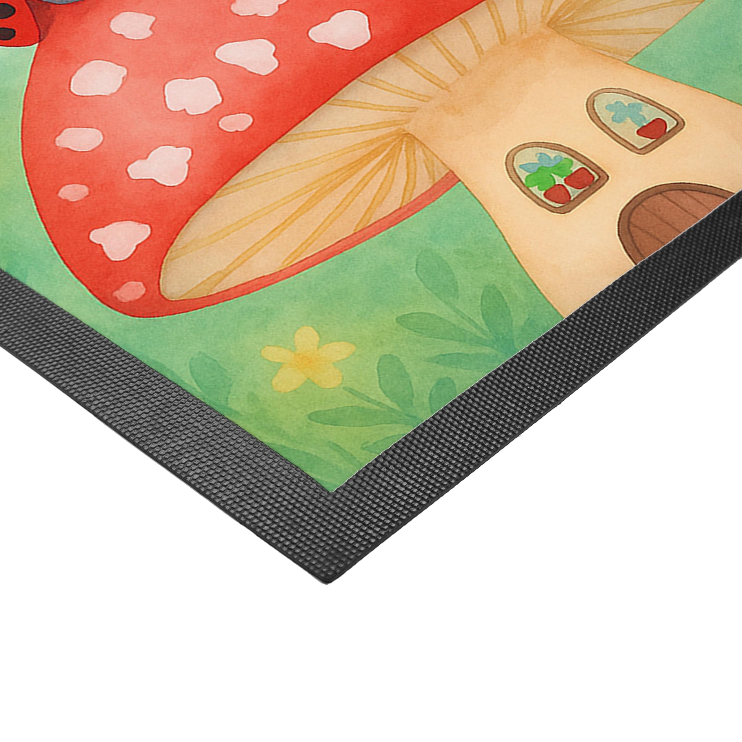 Mr. & Mrs. Panda Fußmatte personalisierbar Marienkäfer Fliegenpilz Design 40 x 60 cm - Geschenk, Fussmatte personalisiert, Lustige Sprüche, Wohnung, Fleigenpilzhaus, Haustürmatte, Zuhause, Haus