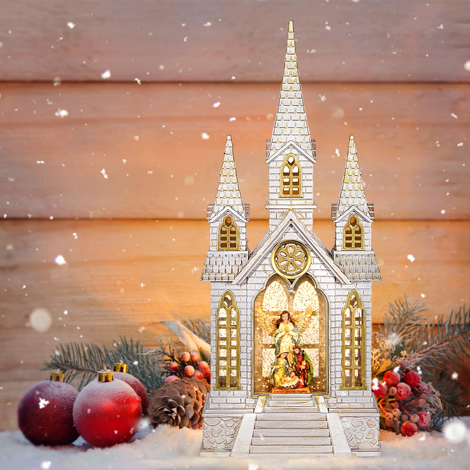 Amazon｜高さ16インチ クリスマス スノードーム 教会 スノーランタン