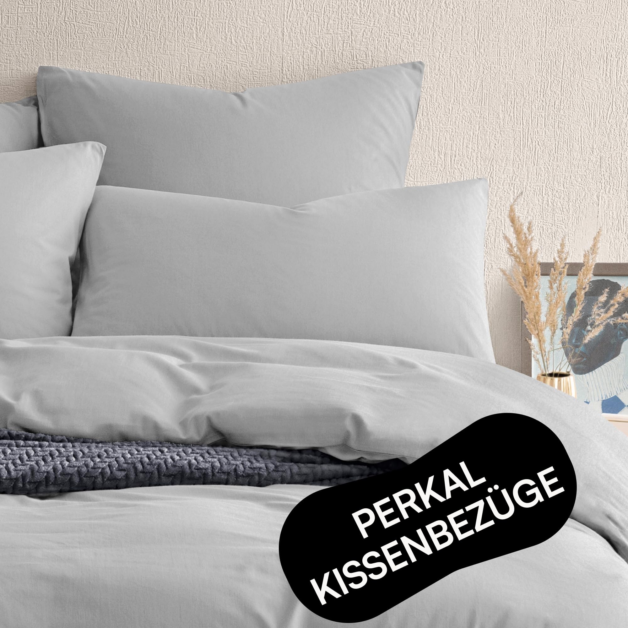 Juego de 2 fundas de almohada de 40 x 80 cm, color gris claro (2 unidades), 100 % algodón percal (cepillado), certificado Oeko-Tex, transpirable, 40 x 80 cm, funda de almohada con cremallera,