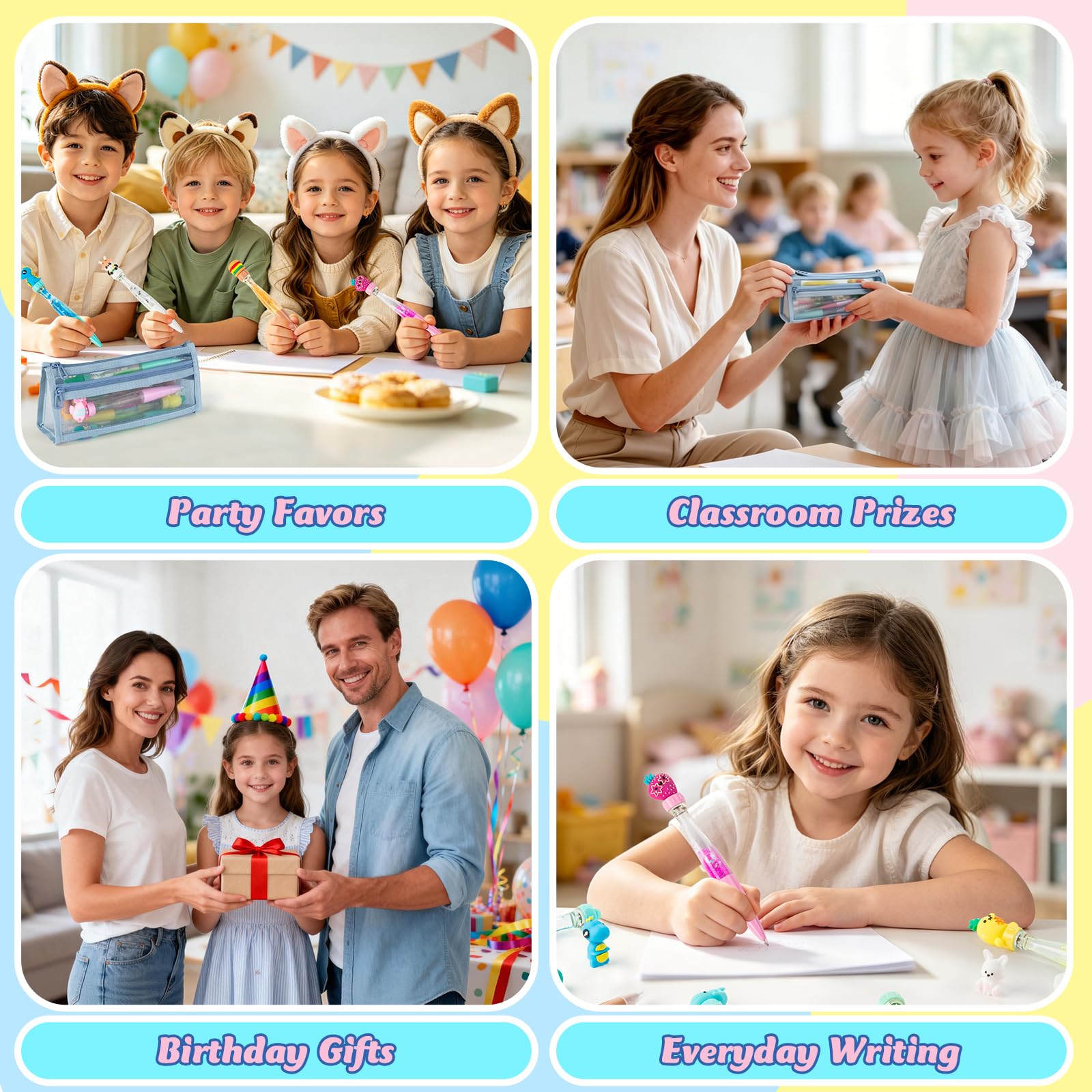 Tigerhu 12 Pezzi Penne a Sfera, Carino Gadget Compleanno Bambina, Regalini Fine Festa con Animali Borsa Penna, Regali Compleanno Bambini Invitati, Regalo di Fine Scuola per Ragazze Ragazzi di 6+ Anni