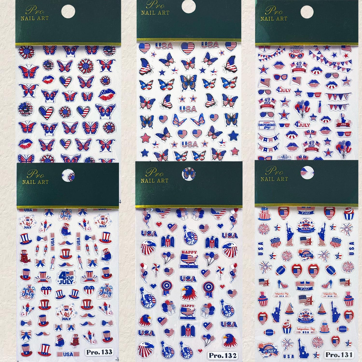 4th of July Nail Stickers for Nail Art 3D Self Adhesive Independence Day Nail Art Stickers American Flag Stars Letters 5D USA Nail Decals Fourth of July Design Sticker for Women 6 Sheets
