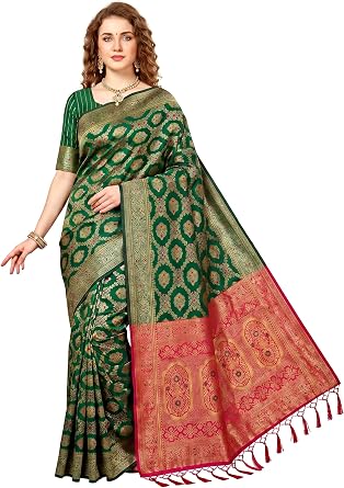 Chandrakala Banarasi Art Silk Saree for Women, Zari Meena Woven Sari, 5.4m, No Blouse Piece