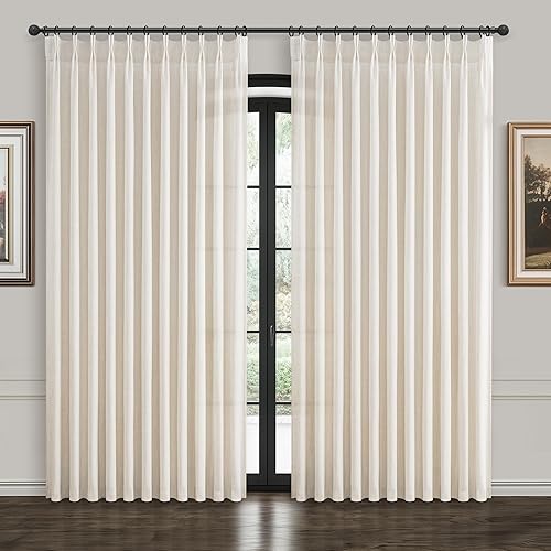 Miniatura 9 de Cortinas de lino plisado elegante de 102 pulgadas de largo para sala de estar/comedor, cortina de lino plisada de 102 pulgadas, filtro de luz que