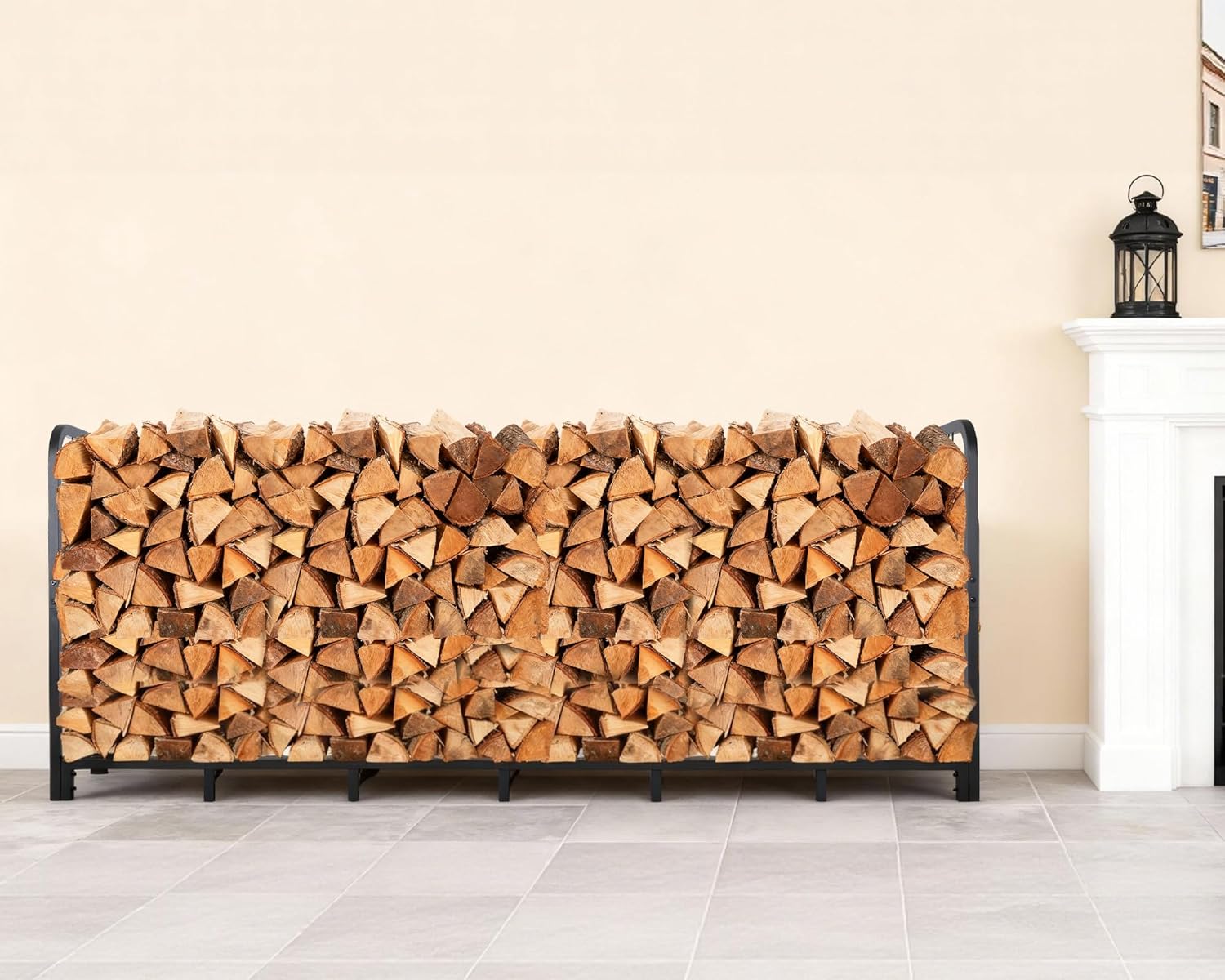 Firewood Rack Outdoor 8 FT - Adjustable Length (2.6-8ft), Holds 1/2 Face Cord Firewood, Heavy Duty Log Holder with 14 Support Legs for Backyard Fire Pit & Indoor Fireplace,Black