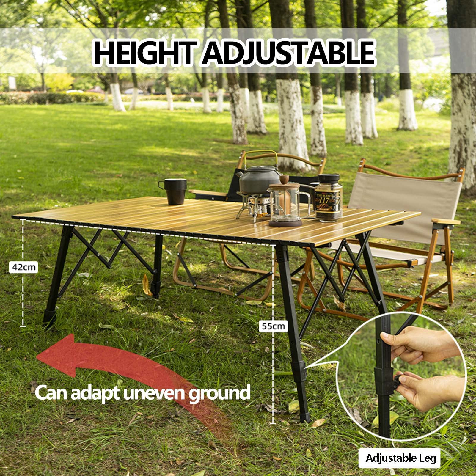 Verstellbarer, faltbarer Campingtisch, hochwertig, tragbar, stabiler Aluminium-Tisch, einfache Montage, Outdoor-Essen, ideal für Wandern, Garten, Kochen, Reisen