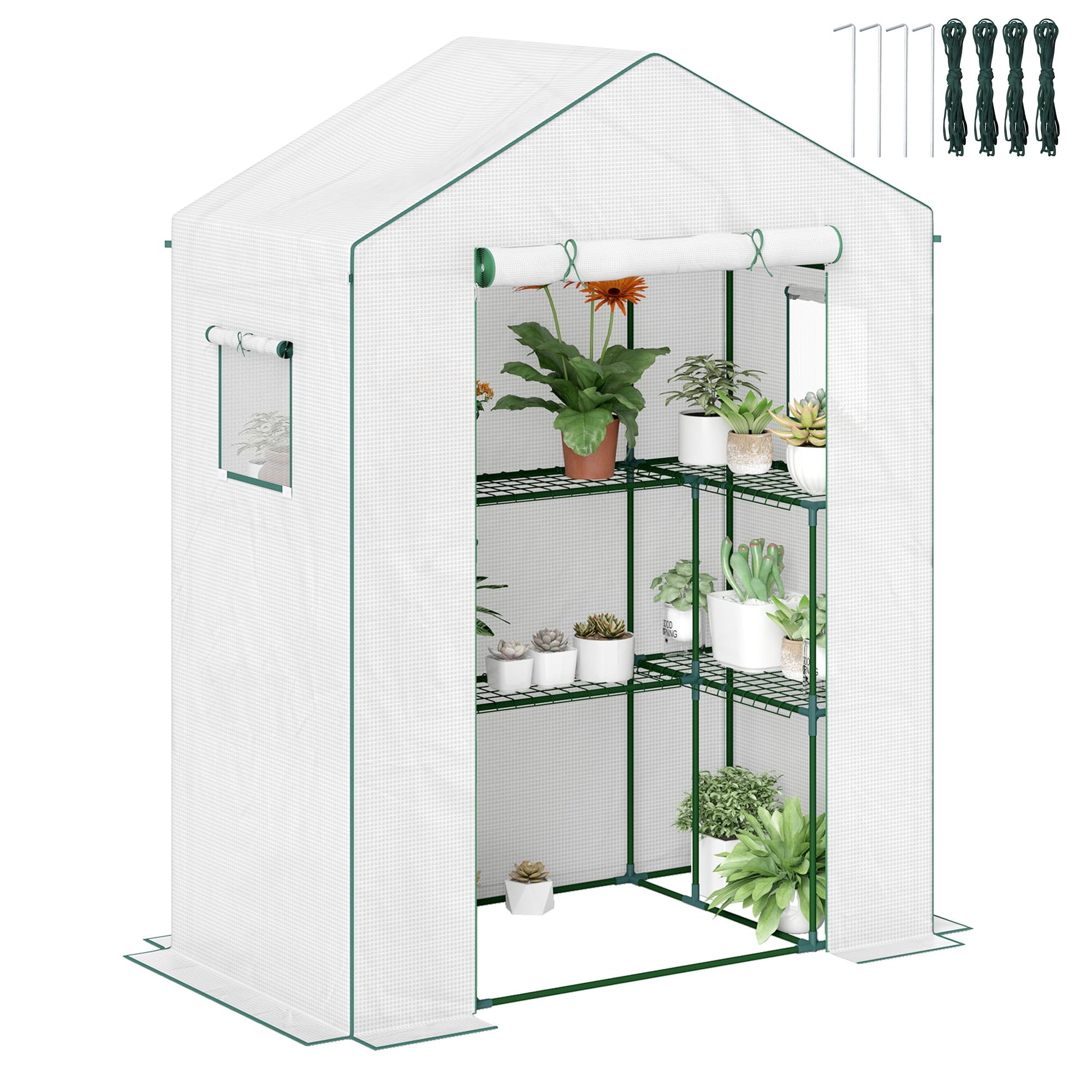 Outsunny Serra da giardino PE con ripiani 3 livelli 140x73x190 cm Bianca