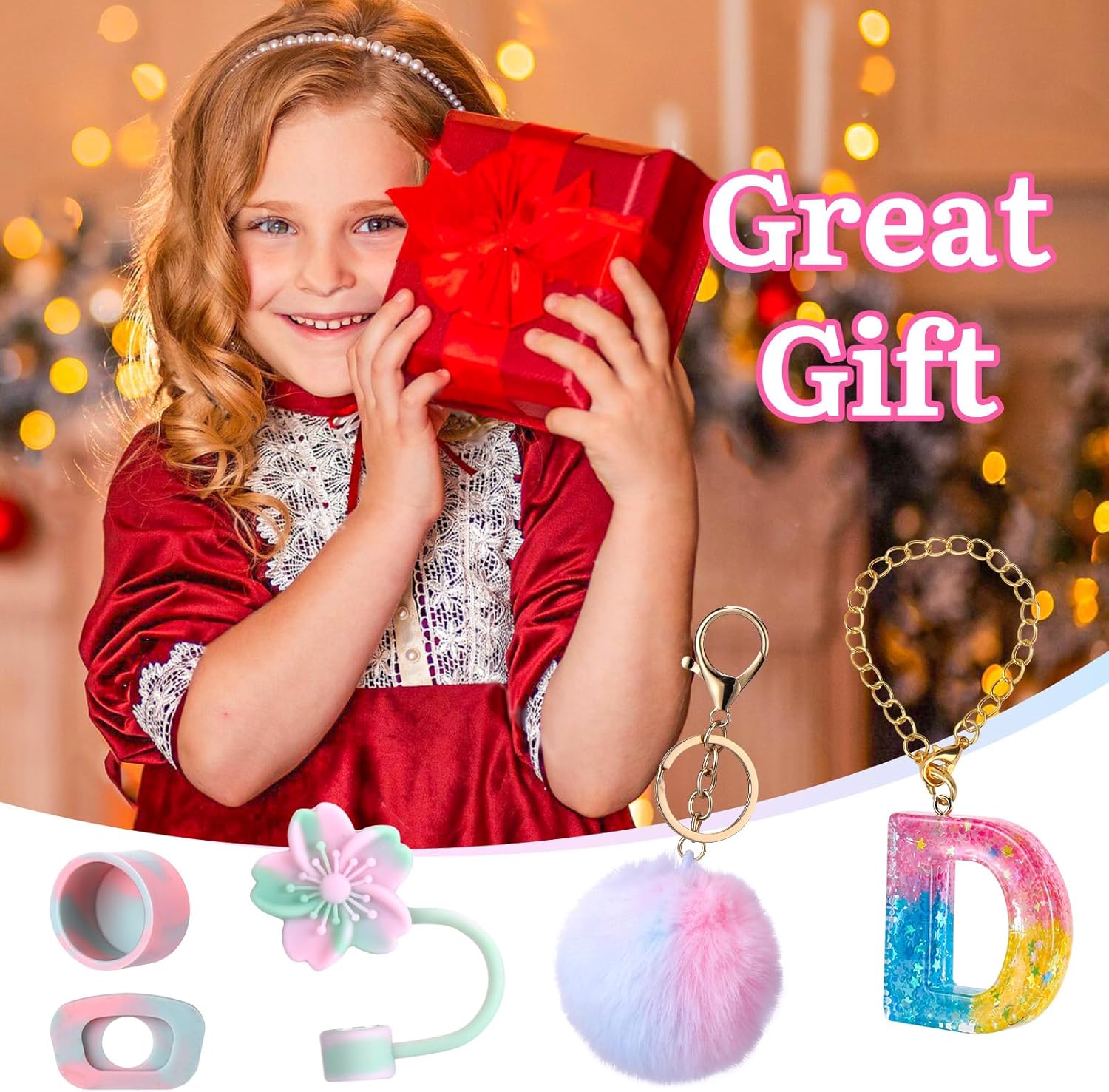 Mity rain 9PCS Cup Accessories for Stanley Cup 30oz 40oz 20oz tumbler with handle - Includes Colorful Water Bottle Handle Strap,Straw Topper,Spill-Proof Stopper,initials Charms,Boot,Pom-Pom Decorate - Image 7