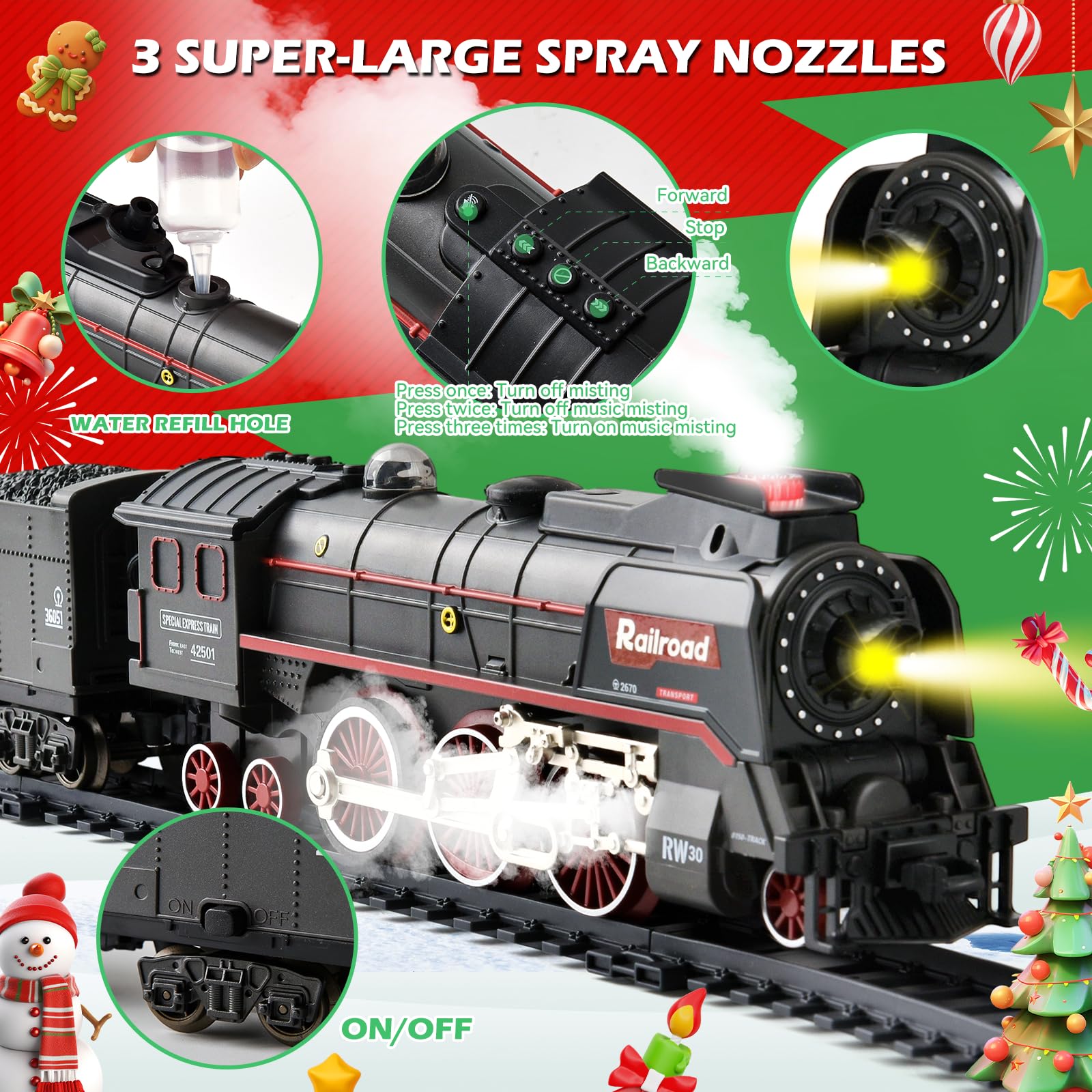 Train Electrique Enfant, Train de Noël Electrique avec Fumée Magique et Son Réaliste, Jouet Train électrique à Vapeur, pour Enfants 3-12 Ans