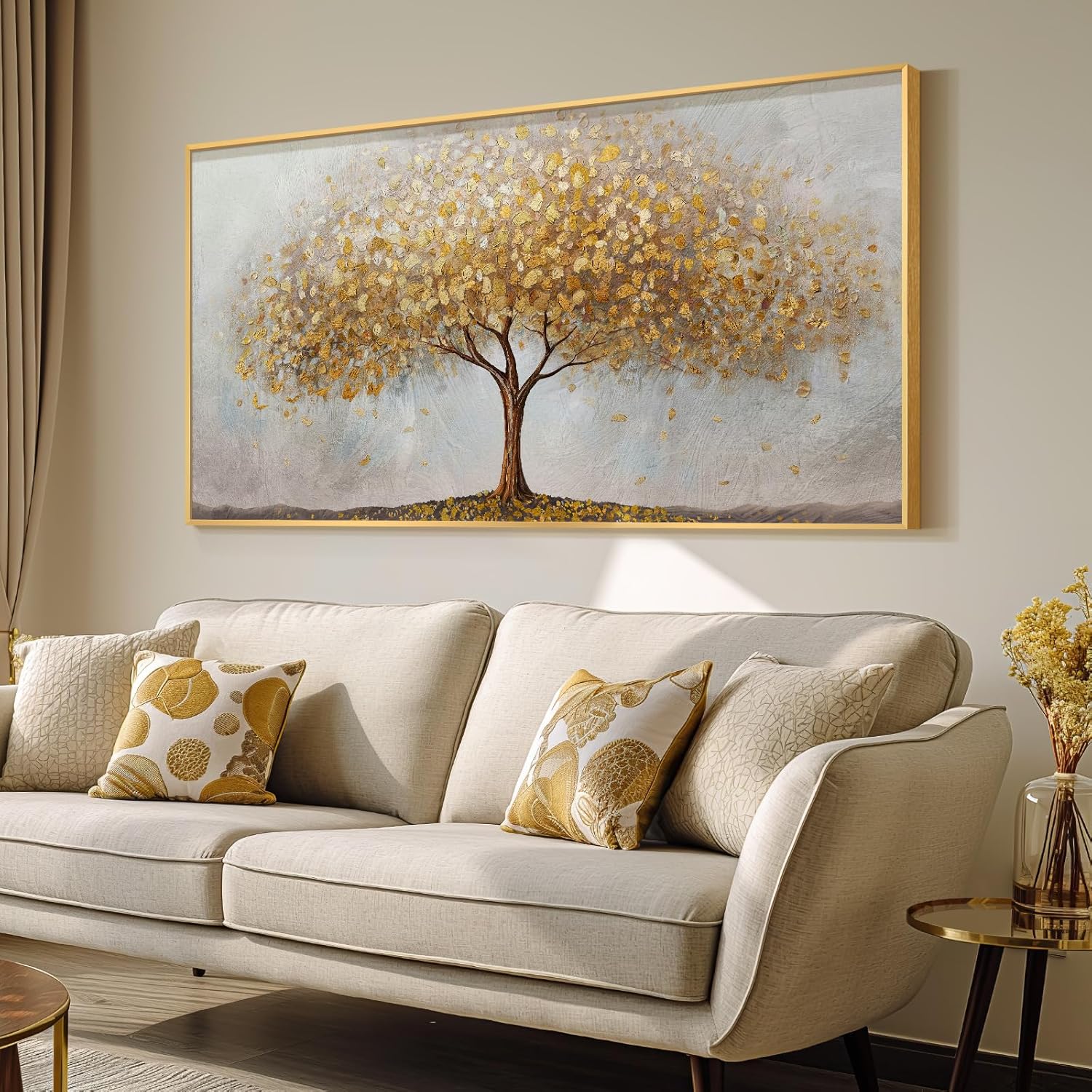 Large Framed Tree of Life Gold Wall Art for Living Room, Canvas Prints Paintings Artwork for Walls, Modern Luxury Golden Big Tree Pictures for Hallway Dining Room Bedroom Office Wall Decor 30x60 In