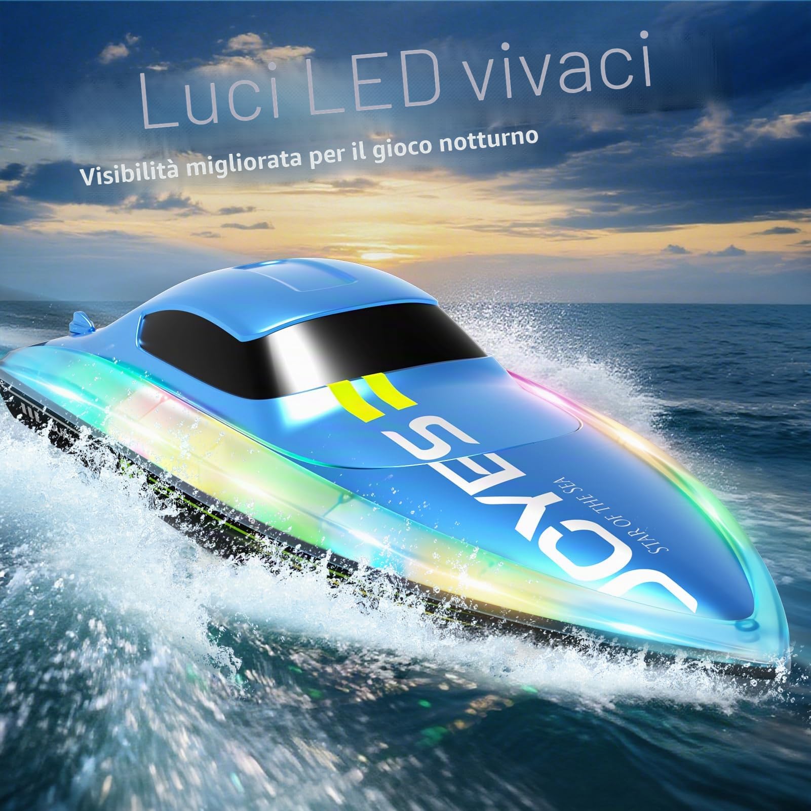 4DRC S7 Barca RC con luce LED, 50+ minuti, auto diritto remoto barca per piscine e laghi, 15+ MPH, 2.4GHz barche da corsa, 2 batterie, giocattoli da piscina per bambini, moto d'acqua radiocomandata