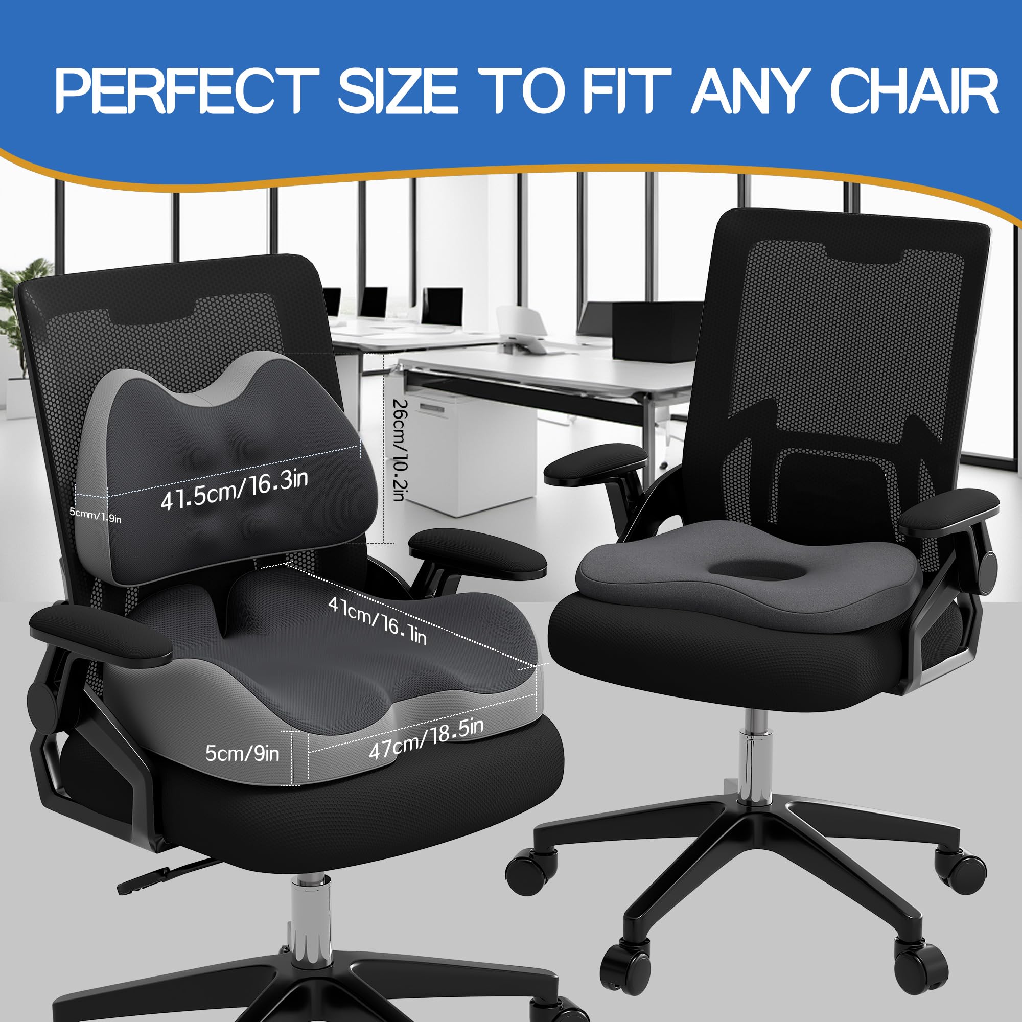 Benazcap X Large Memory Foam Seat Cushion Lumbar Support Pillow for Sciatica Tailbone Pressure Relief Coccyx Pad for — view 5