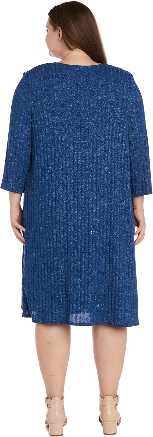 R&M Richards Womens Plus Metallic Duster Two Piece Dress
