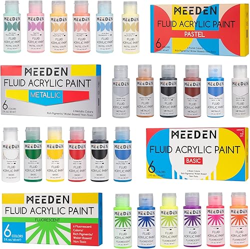 MEEDEN Juego de pintura acrílica fluida, 24 colores vibrantes (2 onzas, 2.0 fl oz), pinturas artísticas, pigmentos ricos, pinturas acrílicas de alto