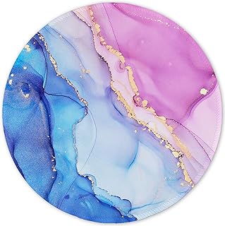 ITNRSIIET Mouse Pad with Stitched Edge, Premium-Textured Mouse Mat Waterproof Non-Slip Rubber Base Round Mousepad for Office Gaming Laptop, Cute Design Desk Accessories, Blue Purple Marble Art