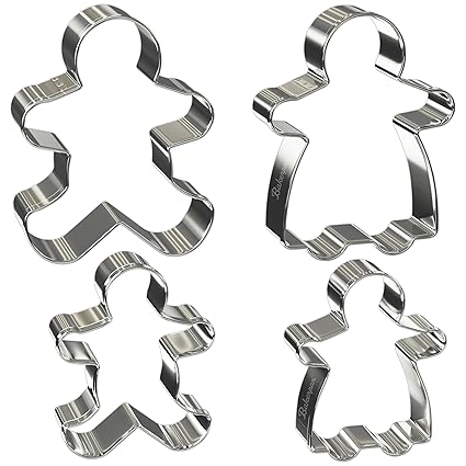 Bakerpan Stainless Steel Gingerbread Cookie Cutters, Boy and Girl Gingerbread Cookie Cutter Set - 3.5 & 4 Inch