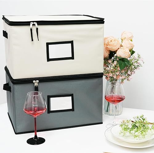 Miniatura 9 de Estuches de almacenamiento con divisores, caja de almacenamiento de copas de vino, almacenamiento de cristal apilable de carcasa dura, capacidad