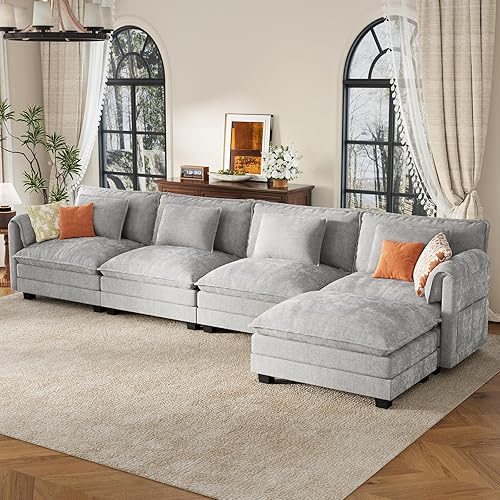 Miniatura 11 de ELUCHANG Sofá modular en forma de U de 153 pulgadas con almohada, sofá de asiento profundo para sala de estar, sofá moderno de 6 asientos con
