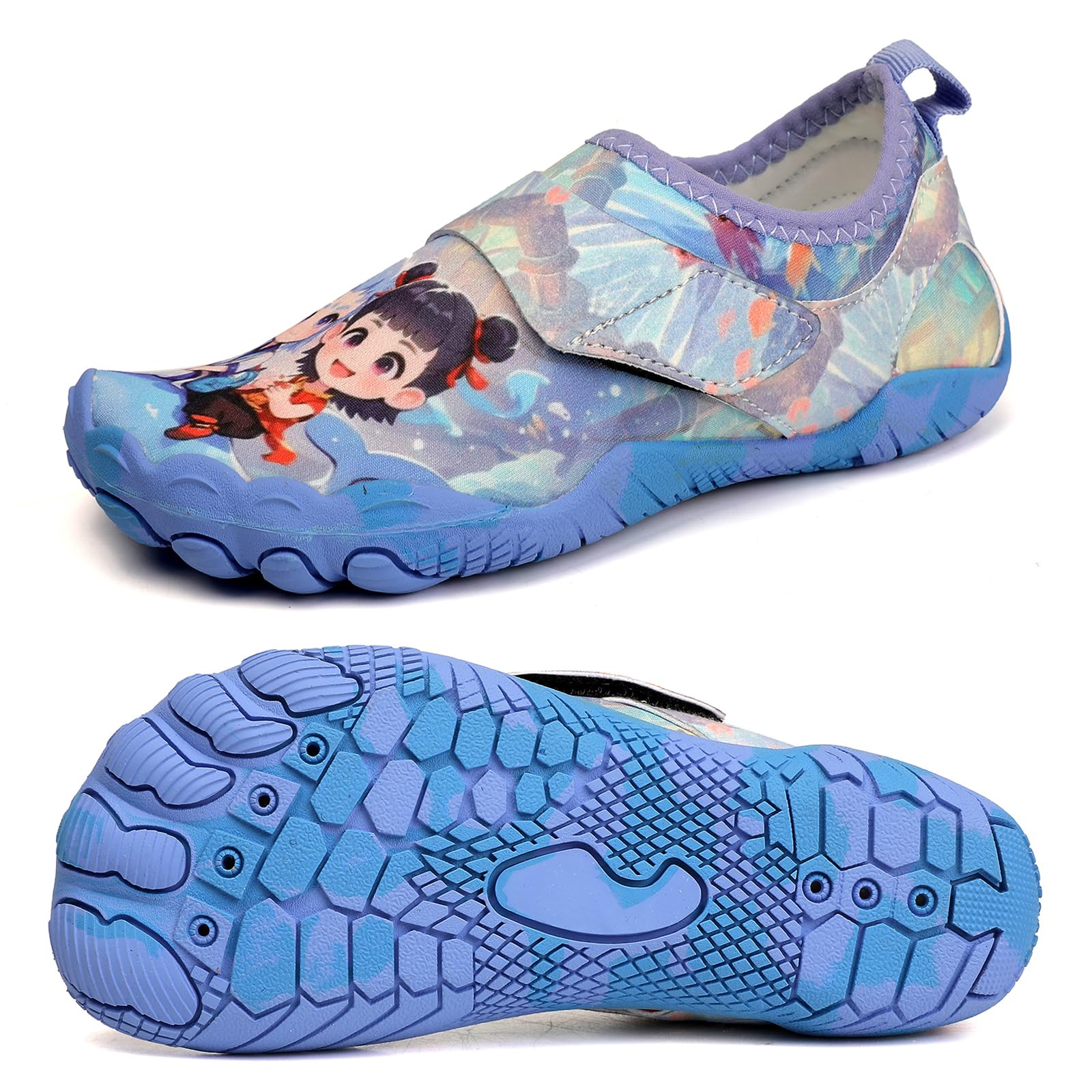 Kids Water Shoes Breathable Swim Shoes Quick Dry Beach Pool Lightweight Slip on Walking Sneakers (Blue, Big Kid, 4, Numeric, US Footwear Size System, Wide)