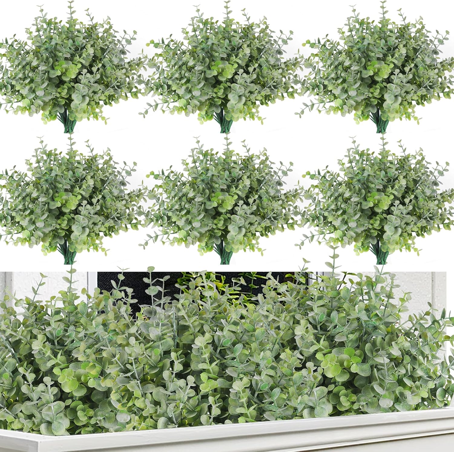 RECUTMS 20 Bundles Faux Eucalyptus Stems Artificial Plants Outdoor Faux Greenery for Outdoor Planters Boxwood Bushes for Farmhouse Bathroom Office Vase Centerpiece Indoor Outdoor Decor(Dusty Green)