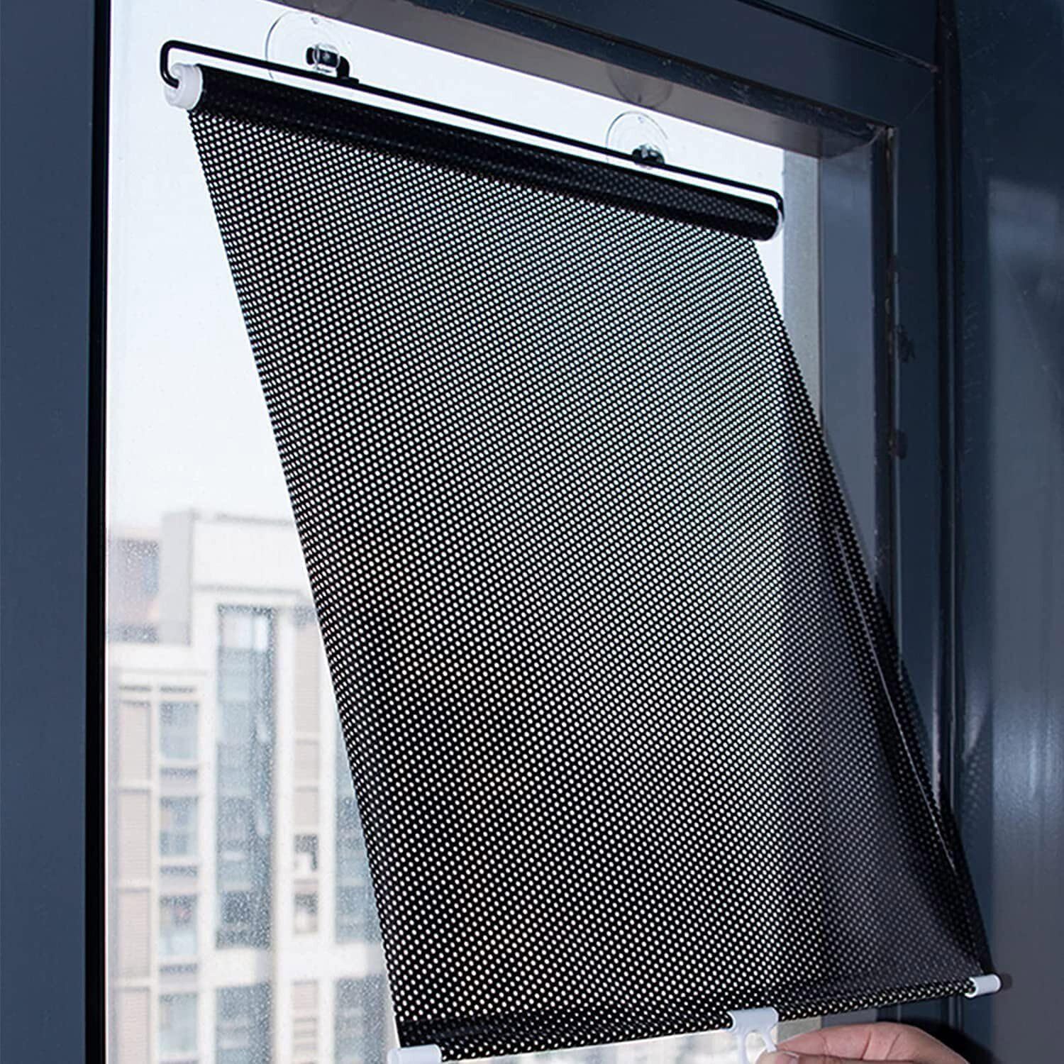 Suction Cup Roller Blind Window Blind Sun Protection Blackout Roller Blind Privacy Screen and Sun Protection No Drilling Required (Black, 68 * 125cm)